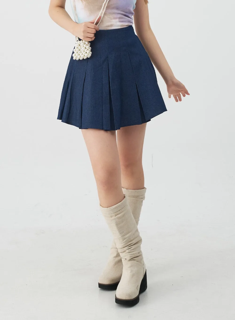 Pleated Denim Mini Skirt CJ08 sold by Lewkin product image thumbnail 2