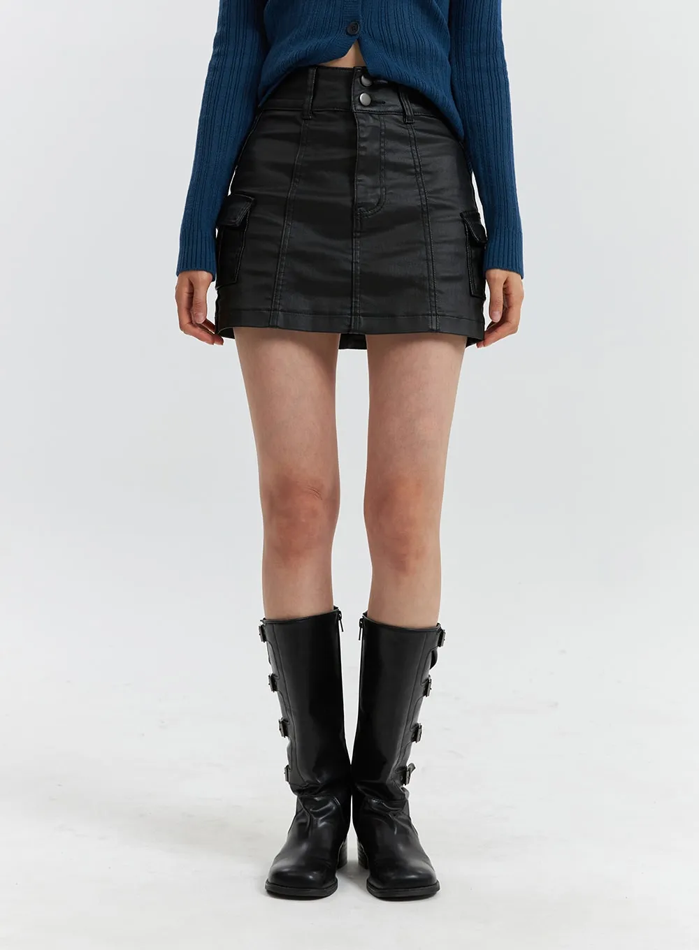 Cargo Faux Leather Mini Skirt OD318 sold by Lewkin product image thumbnail 2