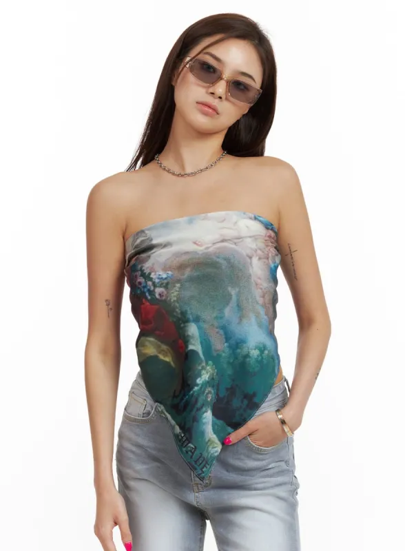 Graphic Satin Tube Top CU417 sold by Lewkin