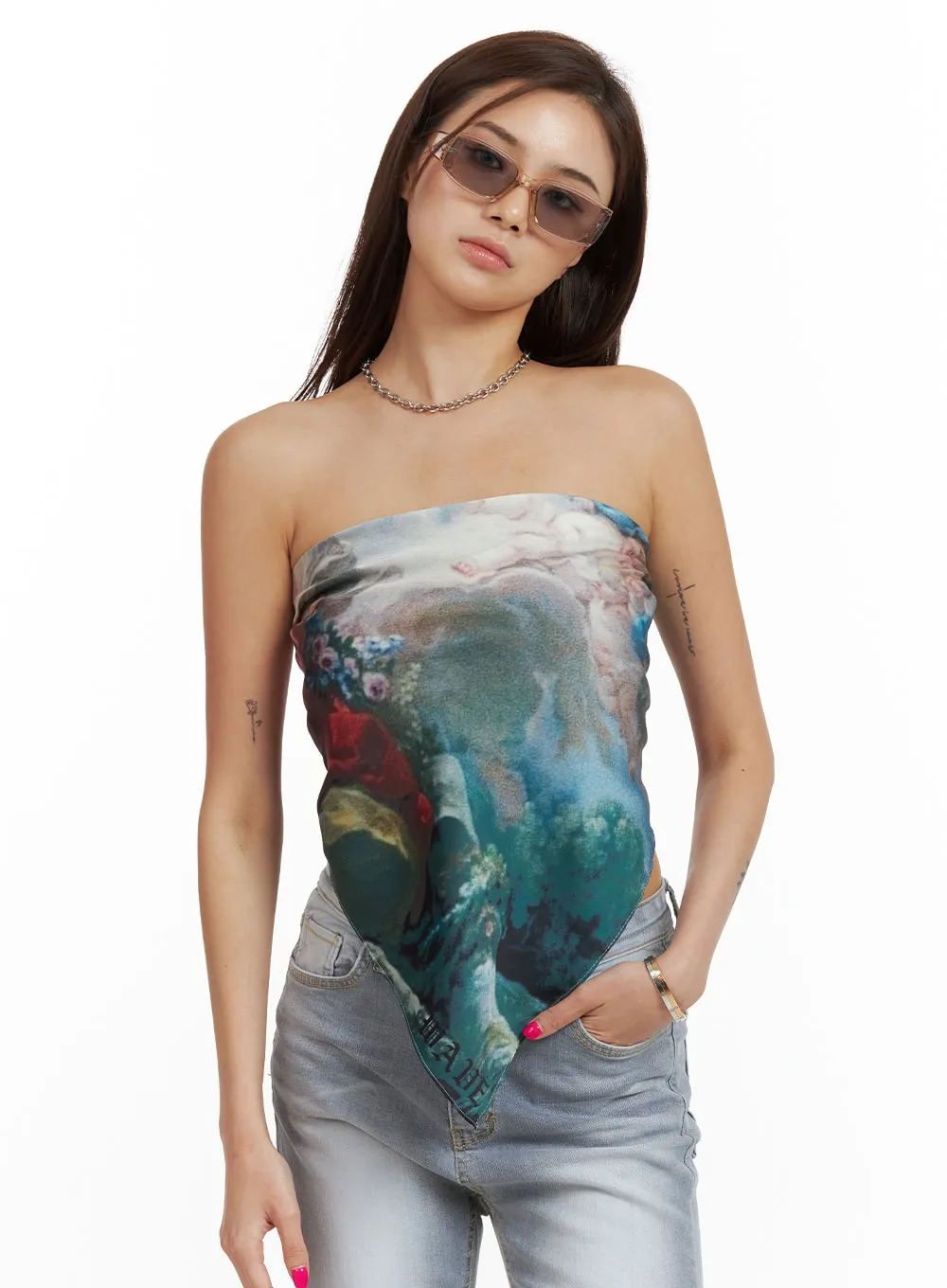 Graphic Satin Tube Top CU417 sold by Lewkin