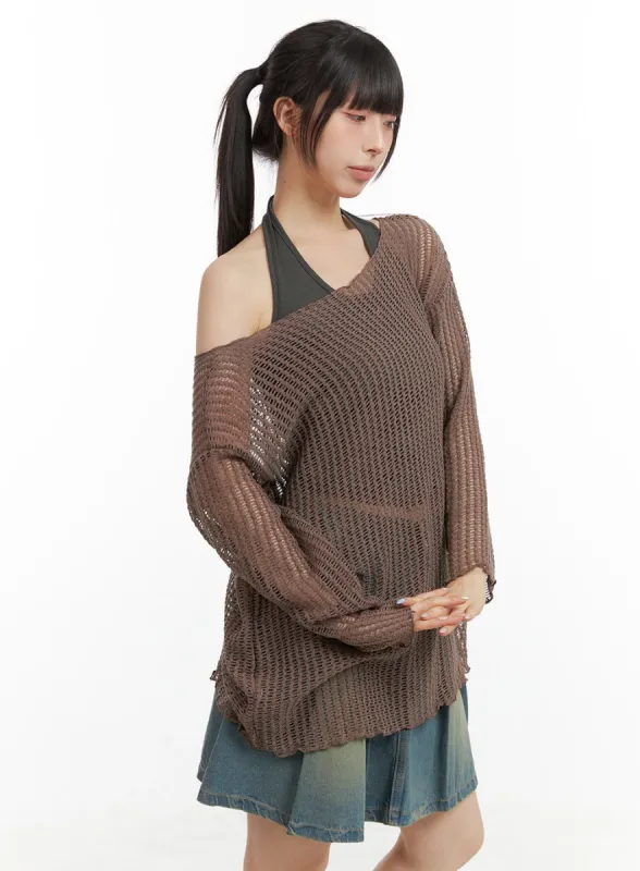 Oversize Hollow Out One Shoulder Knit Sweater CL422 sold by Lewkin