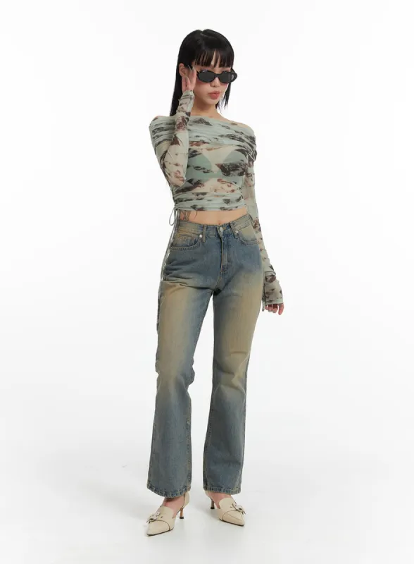 Washed Flared Jeans IF426 sold by Lewkin