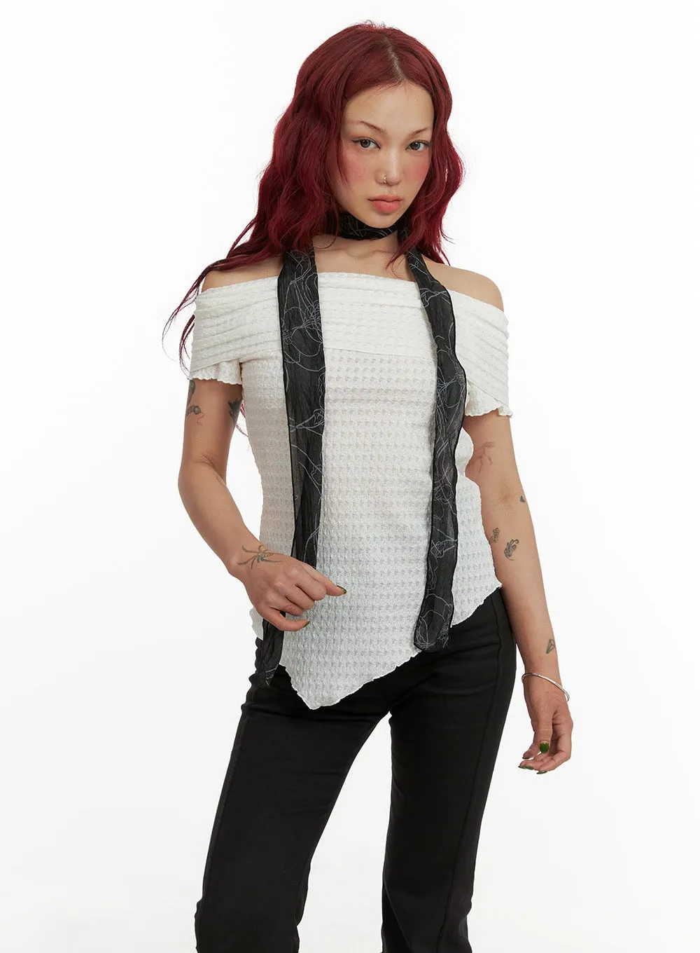 Lace Harmony Off Shoulder Top CY430 sold by Lewkin