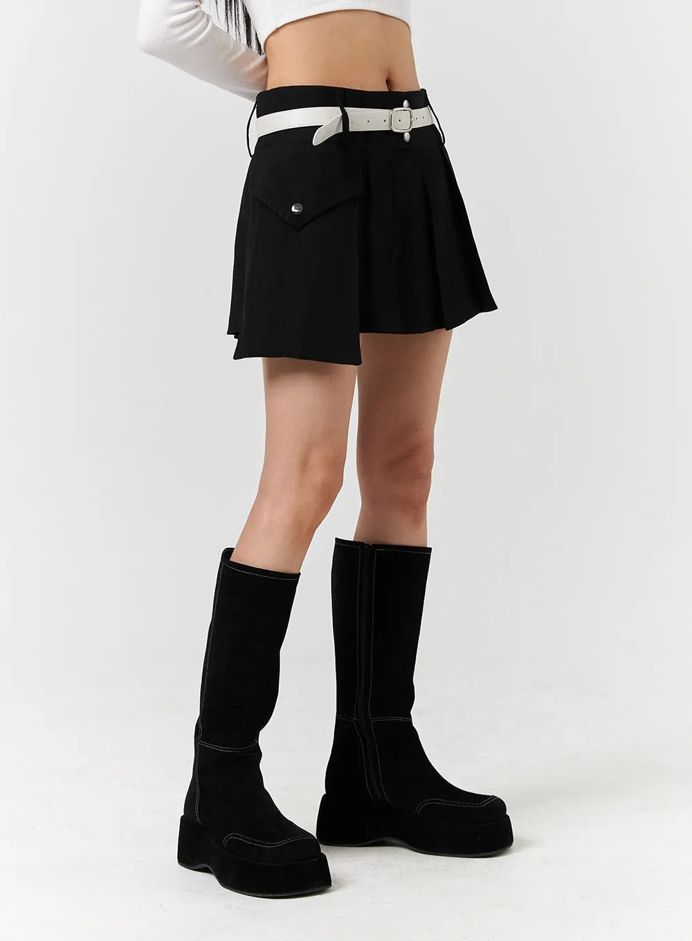 One-Pocket Solid Mid-Waist Pleated Mini Skirt CD322 sold by Lewkin product image thumbnail 5