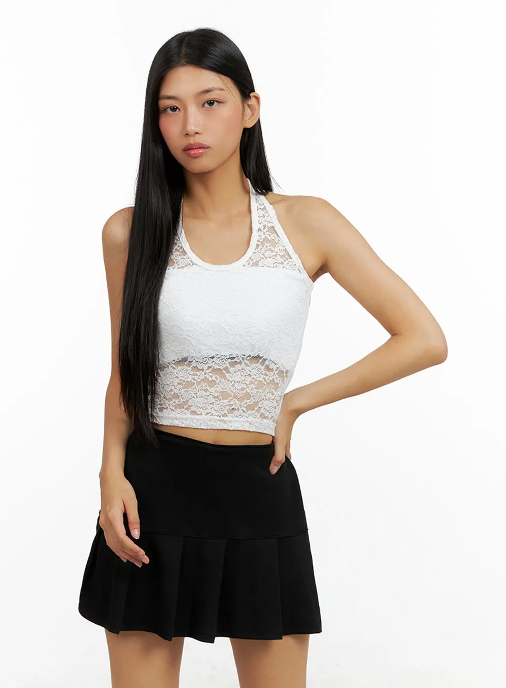Lace Halter Crop Sleeveless Top IL419 sold by Lewkin product image thumbnail 2