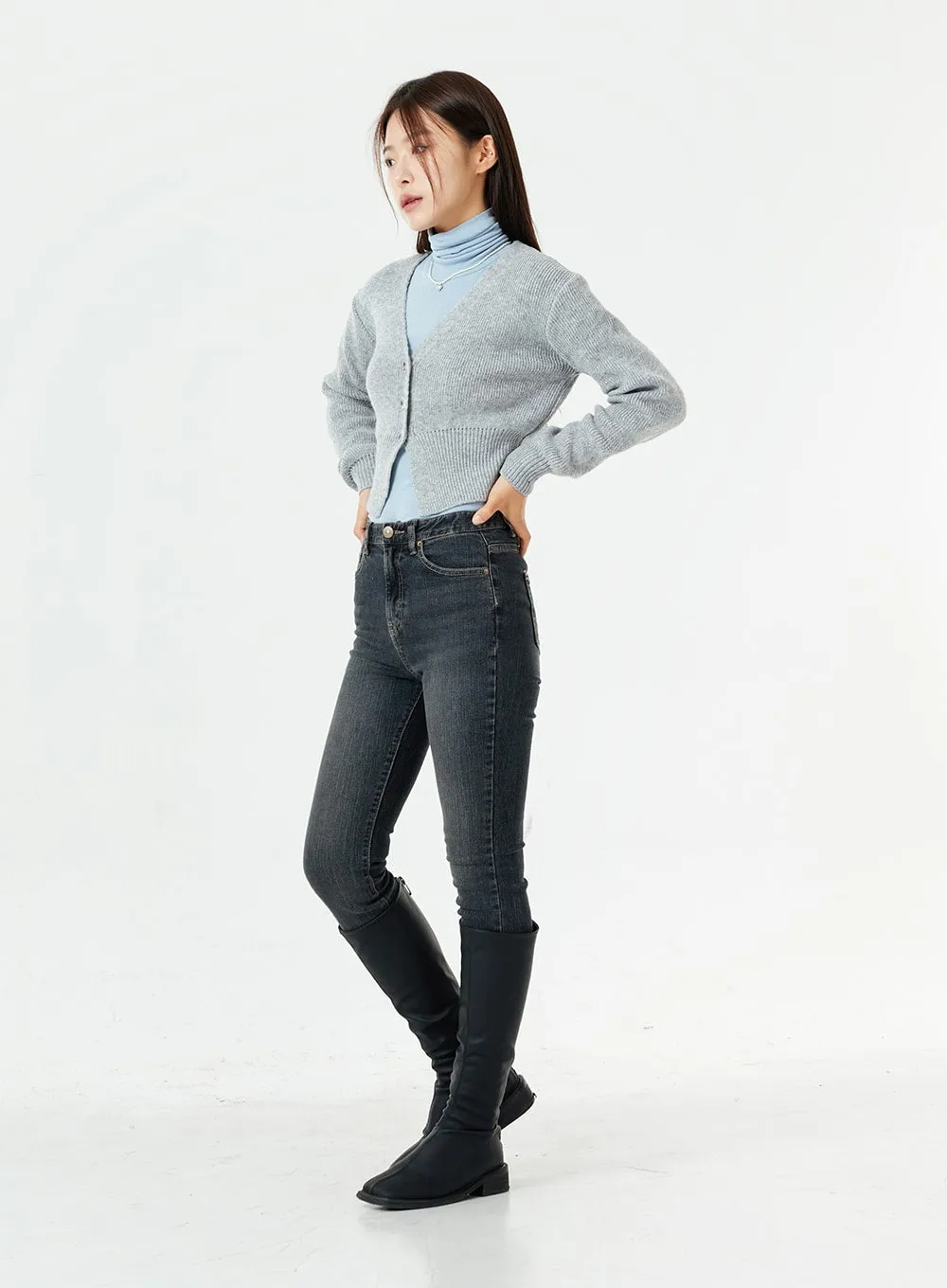 Slim Fit Vitage Washed Raw Hem Jeans OS13 sold by Lewkin