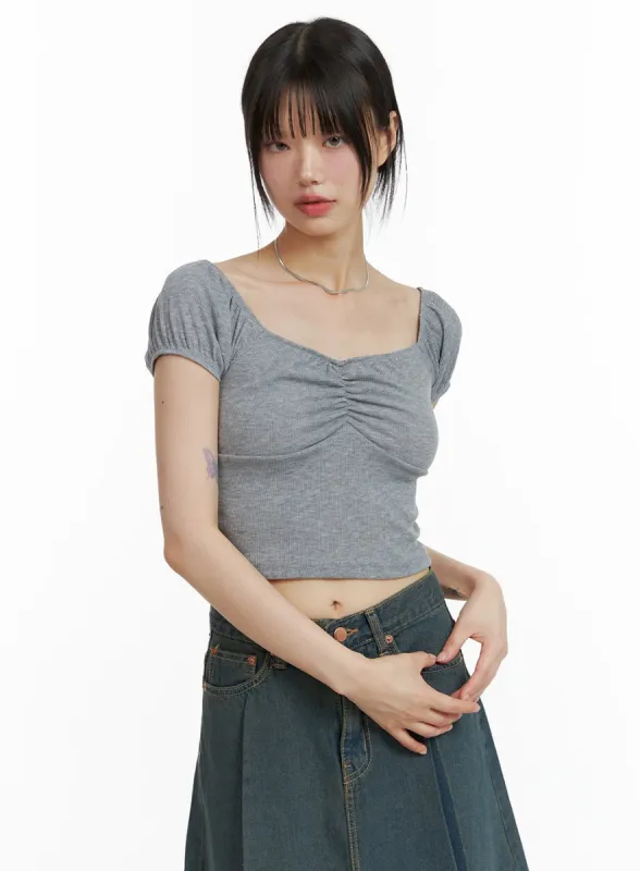 Sweetheart Shirred Crop Top CL403 sold by Lewkin