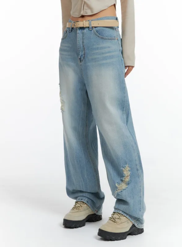 Distressed Wide-leg Jeans CF419 sold by Lewkin