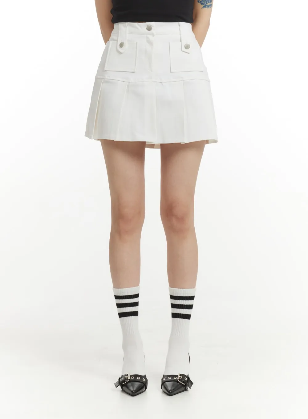 Solid Cotton Pleated Mini Skirt IM406 sold by Lewkin product image thumbnail 2