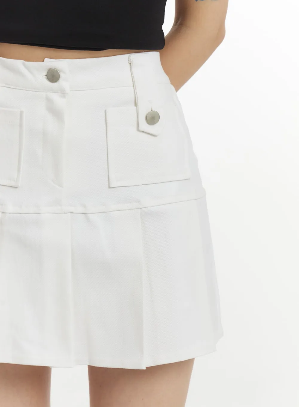 Solid Cotton Pleated Mini Skirt IM406 sold by Lewkin product image thumbnail 4