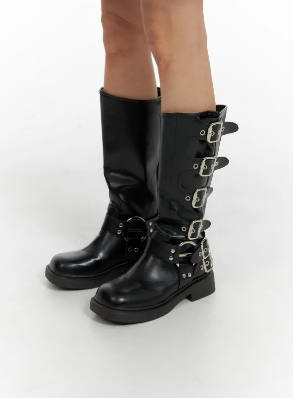 Buckle Faux Leather Boots CF428 sold by Lewkin