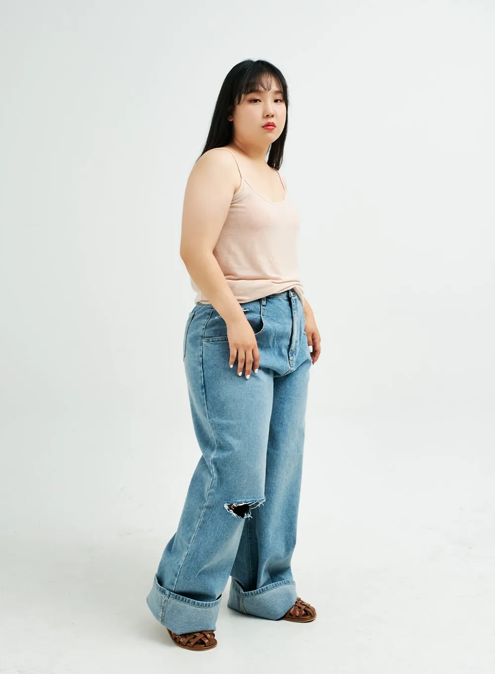 Plus Distressed Wide Leg Denim Pants IY24 sold by Lewkin product image thumbnail 3