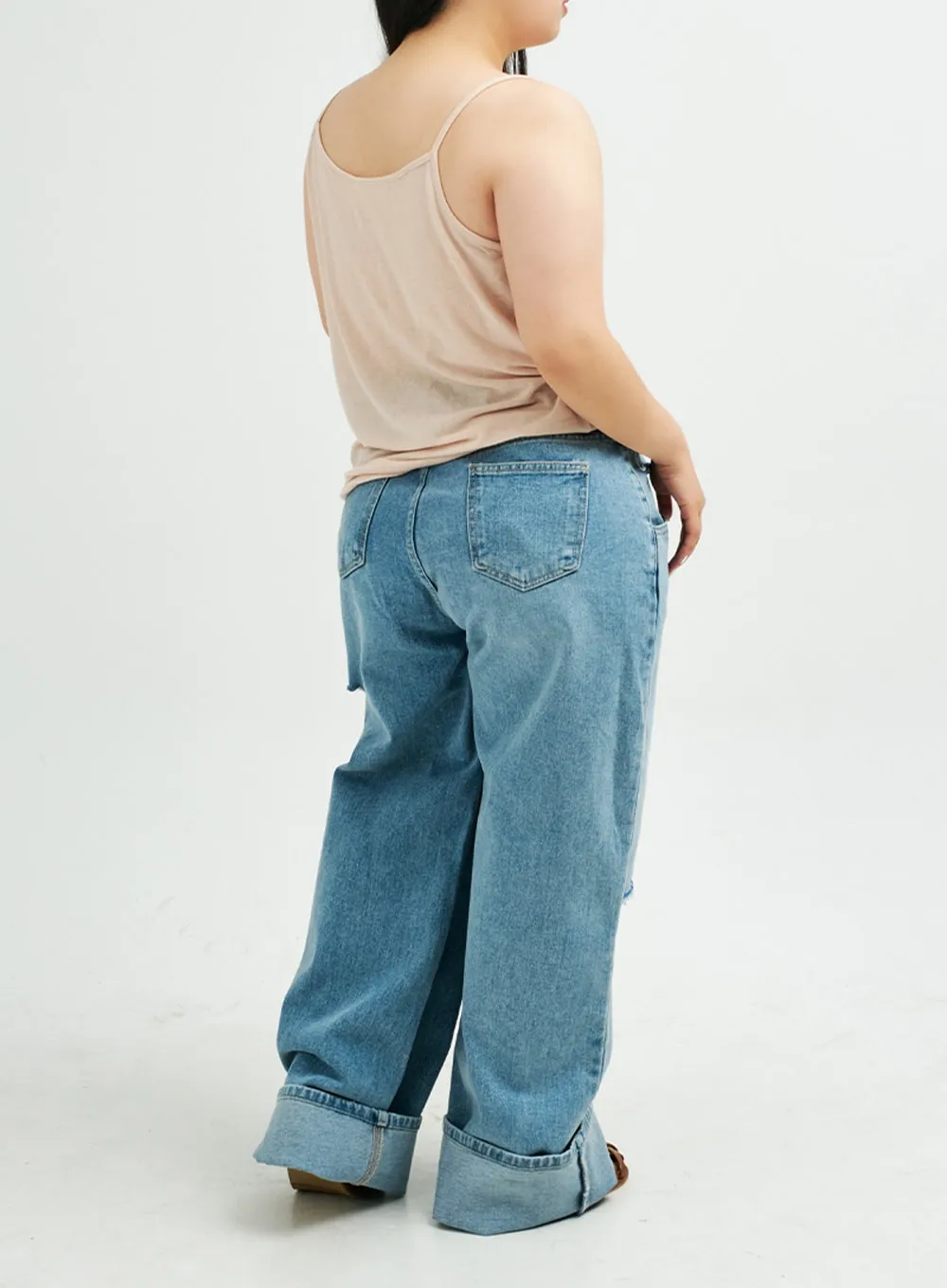 Plus Distressed Wide Leg Denim Pants IY24 sold by Lewkin product image thumbnail 4