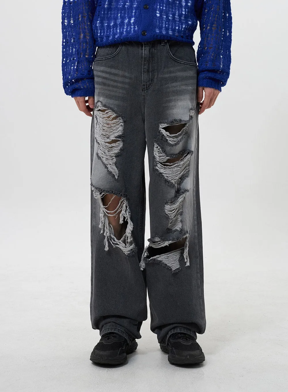 Wide Leg Ripped Jeans Unisex CY322 sold by Lewkin product image thumbnail 2