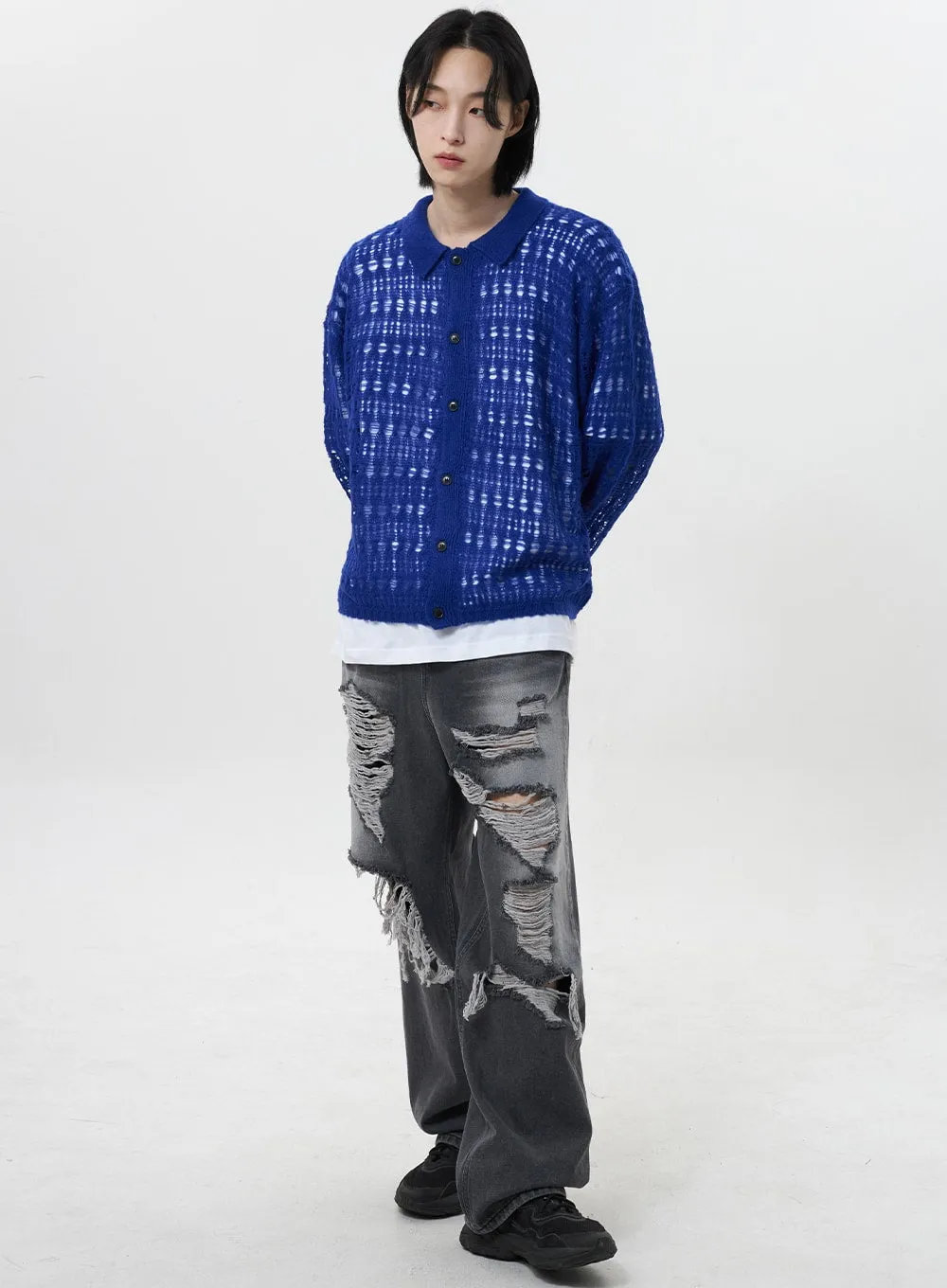 Wide Leg Ripped Jeans Unisex CY322 sold by Lewkin