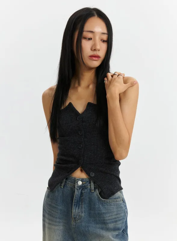 Knit Strapless Button Tube Top CD320 sold by Lewkin