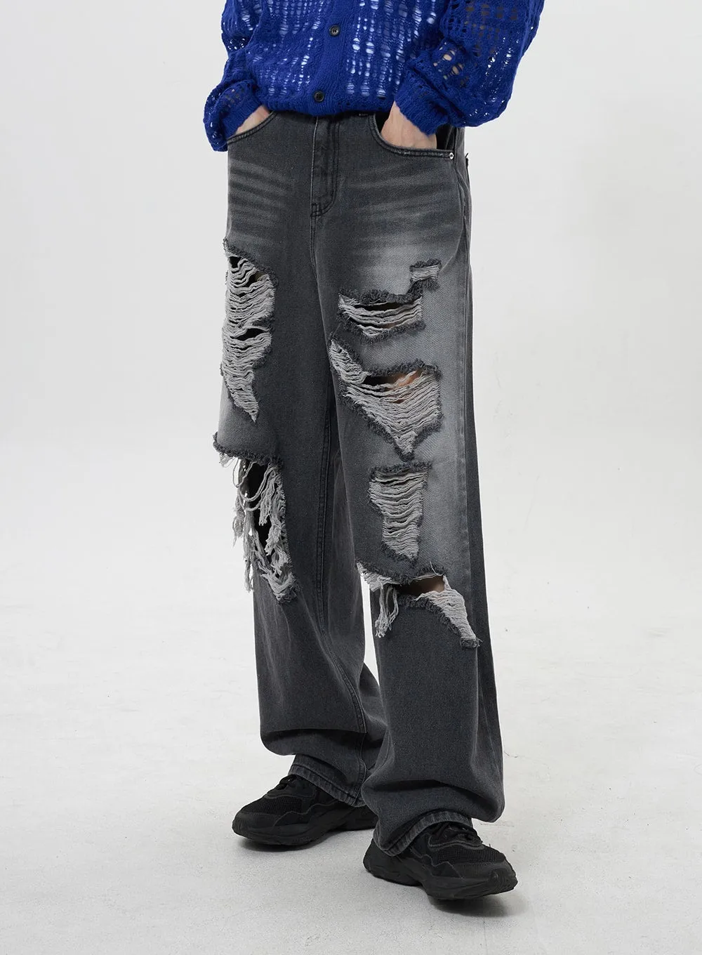 Wide Leg Ripped Jeans Unisex CY322 sold by Lewkin product image thumbnail 5