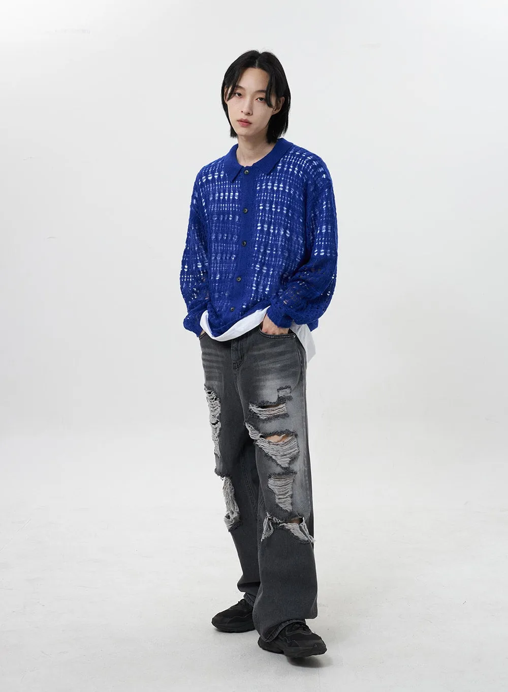 Wide Leg Ripped Jeans Unisex CY322 sold by Lewkin product image thumbnail 4