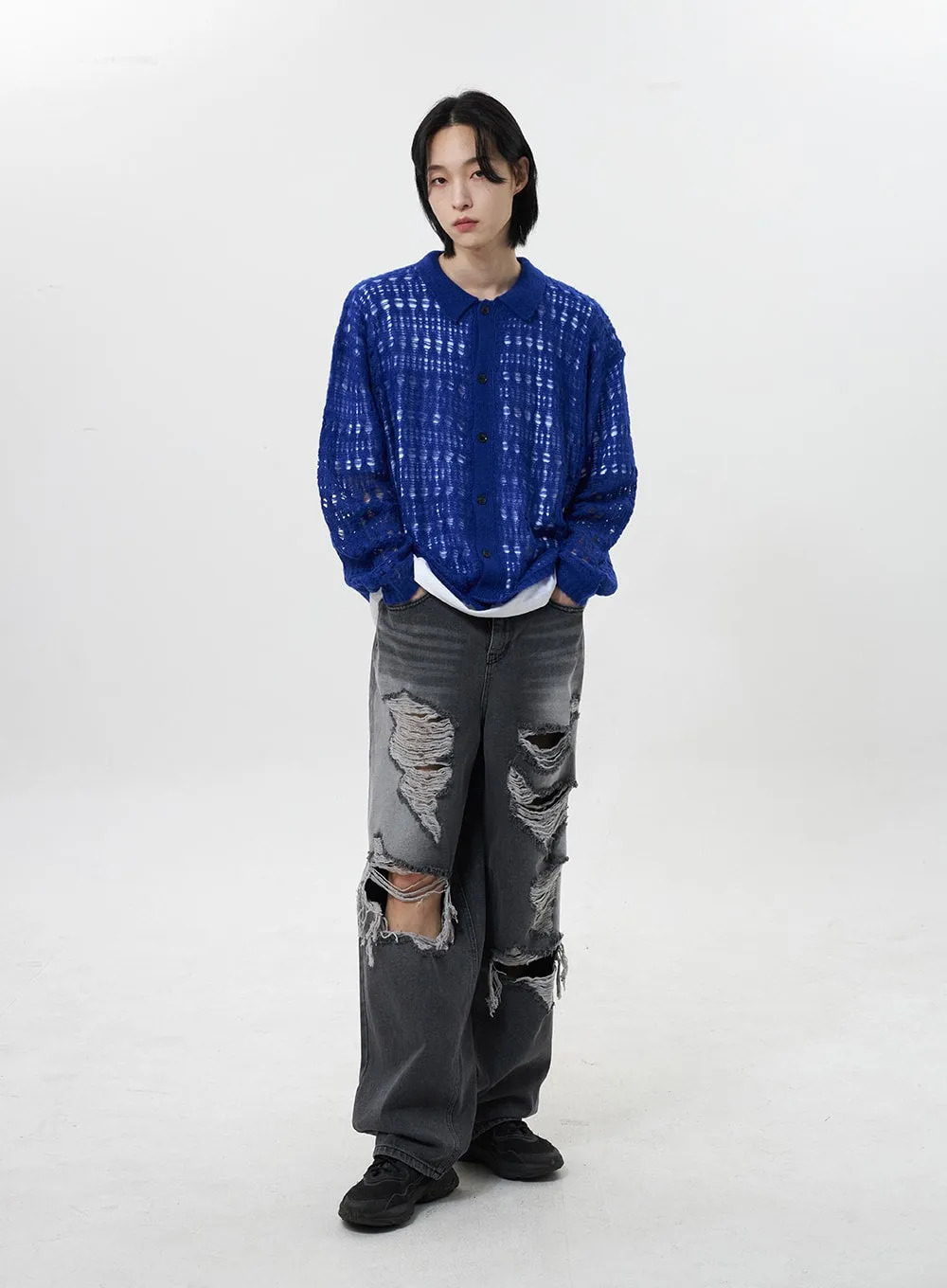 Wide Leg Ripped Jeans Unisex CY322 sold by Lewkin product image thumbnail 3