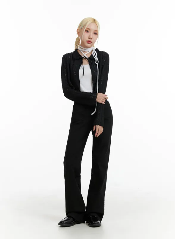 Mid Waist Button Flared Trousers IF408 sold by Lewkin