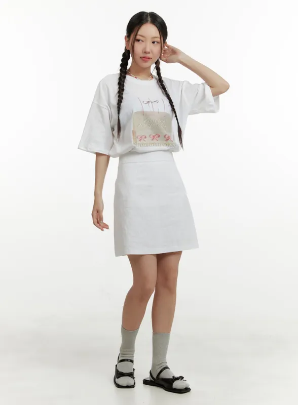 Linen Mini Skirt OY413 sold by Lewkin