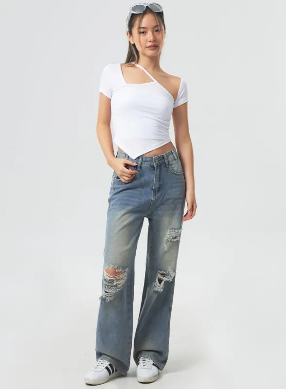 Low Rise Ripped Wide Jeans CA303 sold by Lewkin