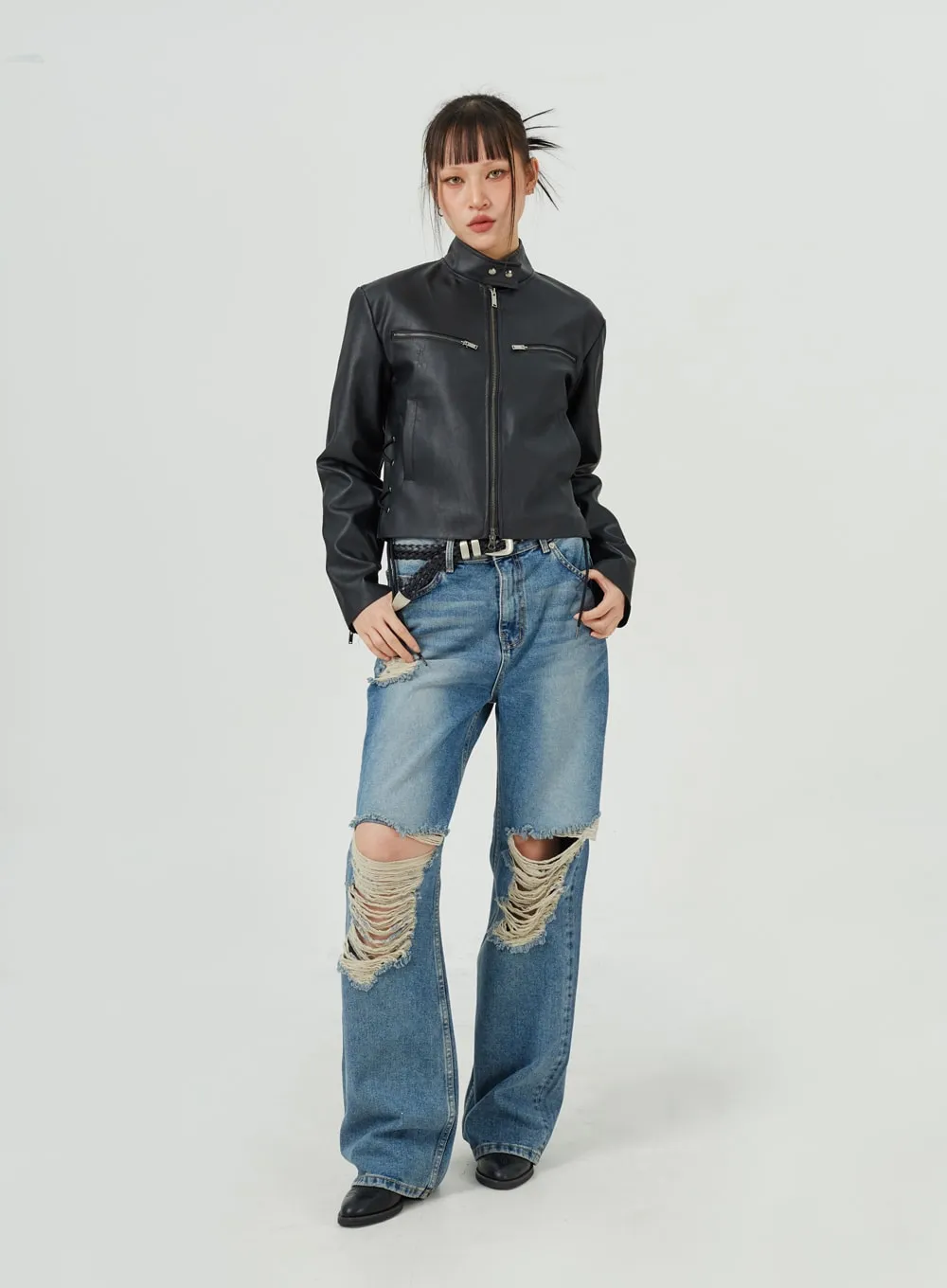 Ripped Wide Leg Jeans CM317 sold by Lewkin product image thumbnail 4