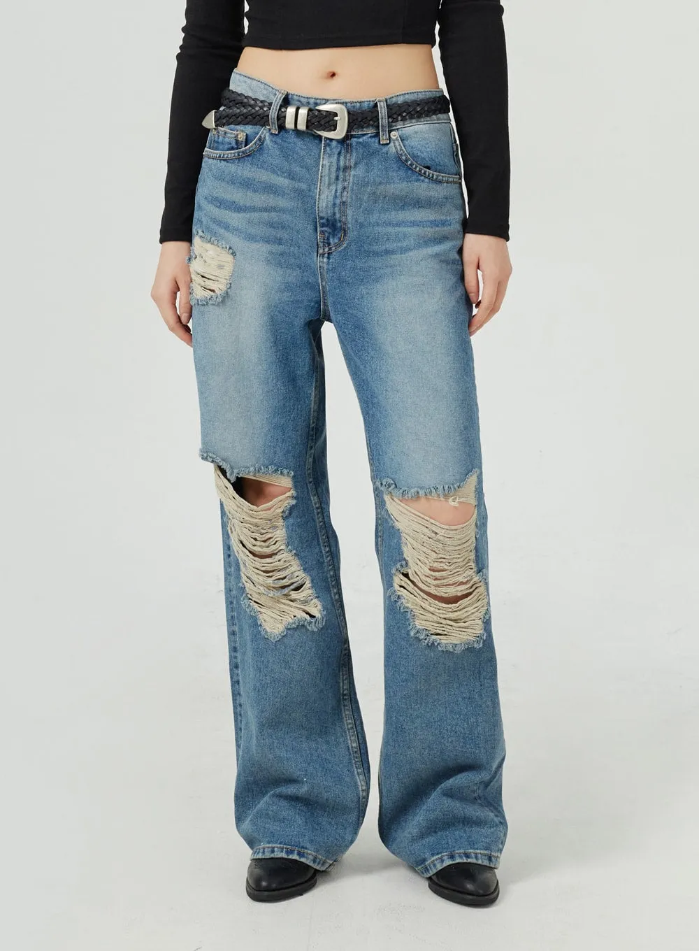 Ripped Wide Leg Jeans CM317 sold by Lewkin product image thumbnail 2
