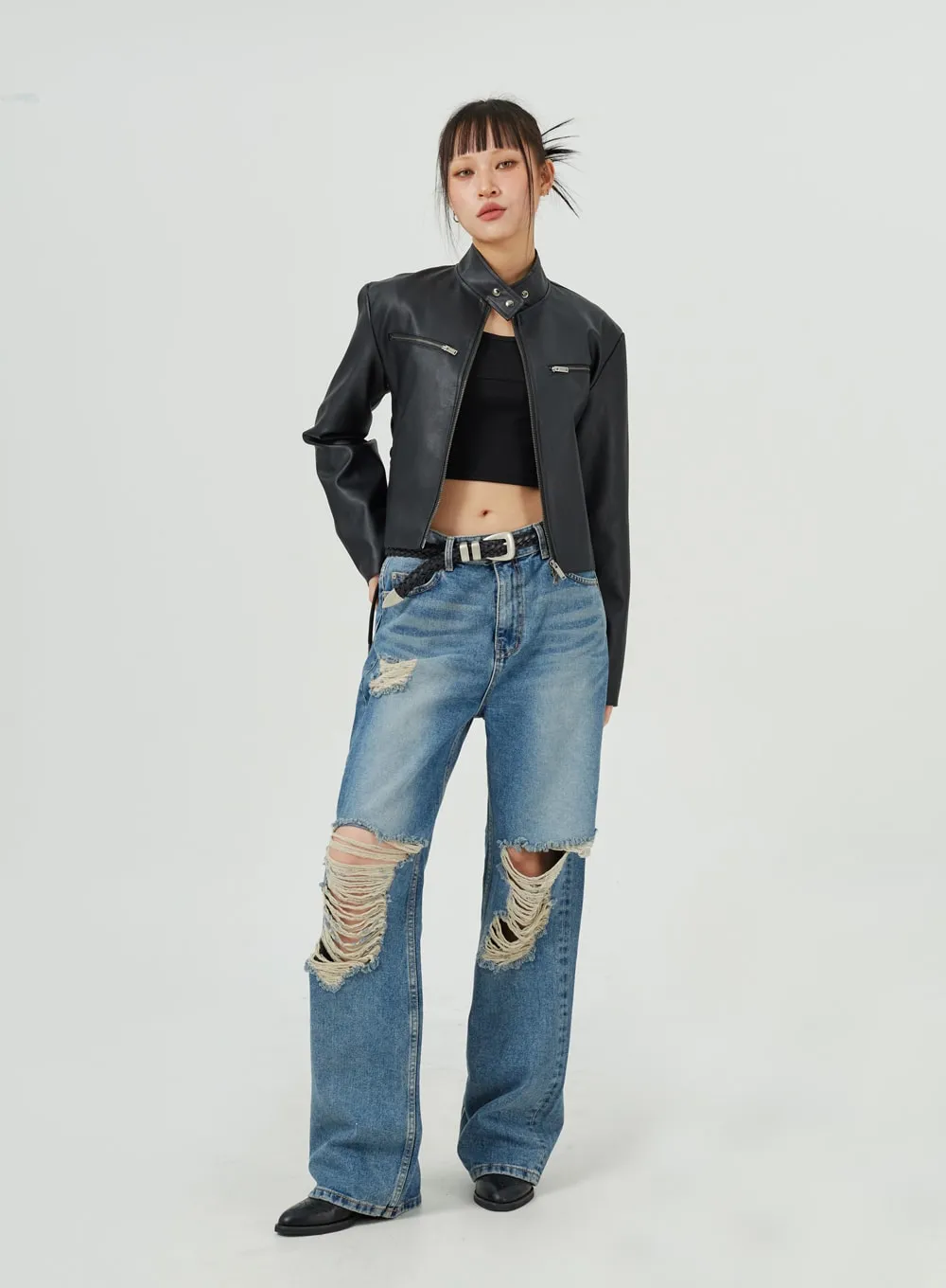 Ripped Wide Leg Jeans CM317 sold by Lewkin