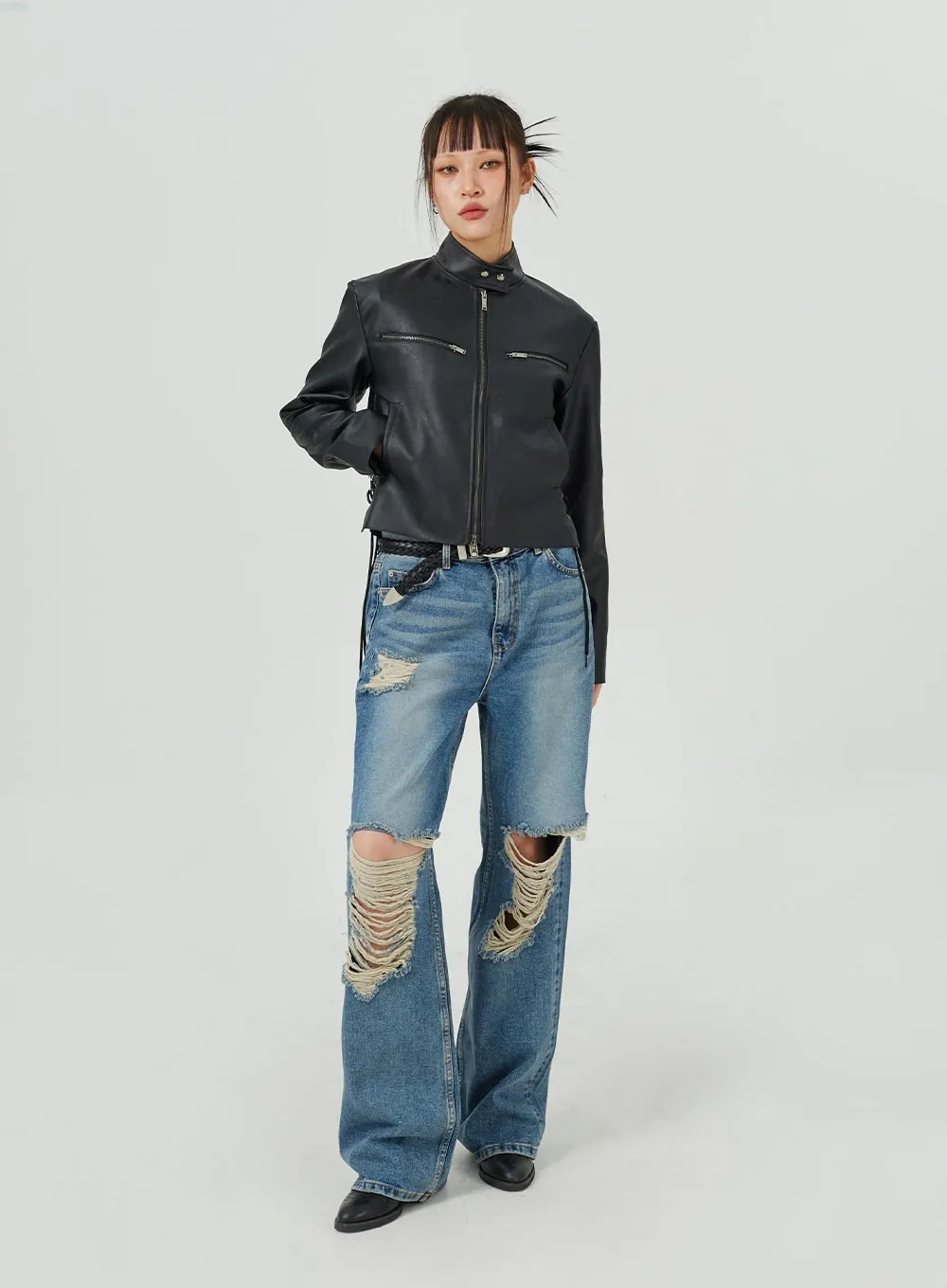 Ripped Wide Leg Jeans CM317 sold by Lewkin product image thumbnail 3