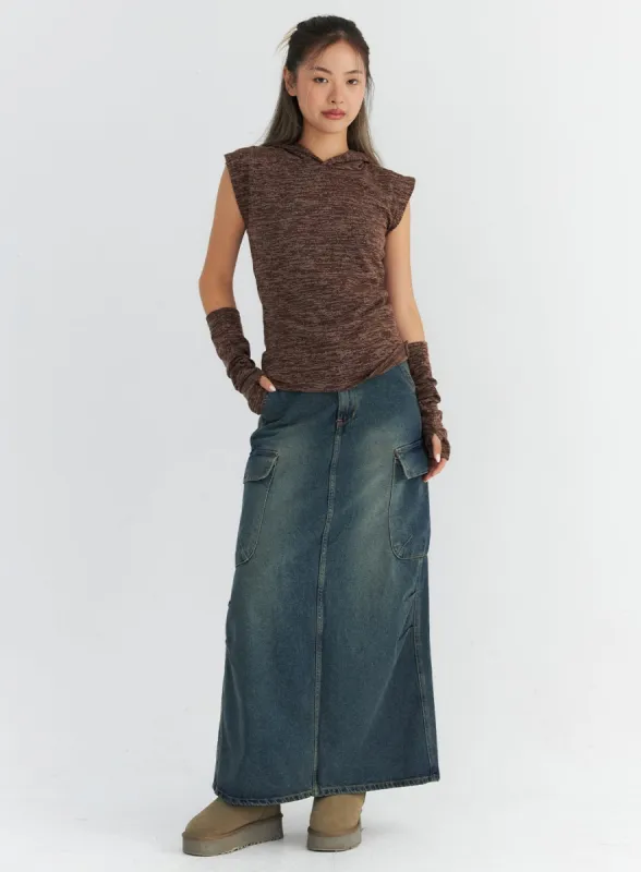 Denim Maxi Skirt CO313 sold by Lewkin