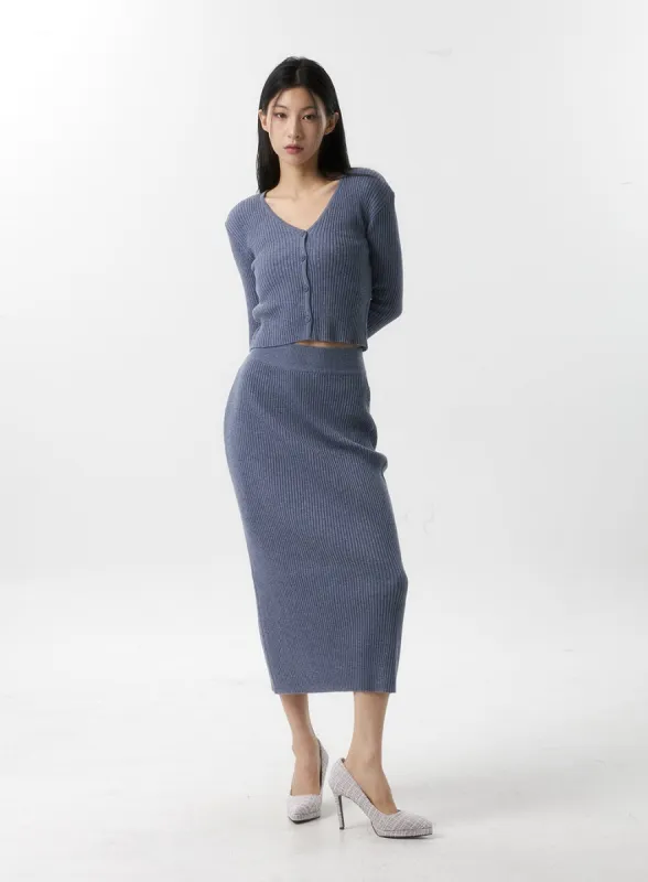 Slim Fit Ribbed Midi Skirt IS315 sold by Lewkin