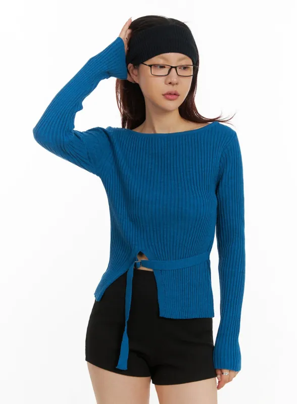 Boat Neck Buckle Knit Top IY410 sold by Lewkin