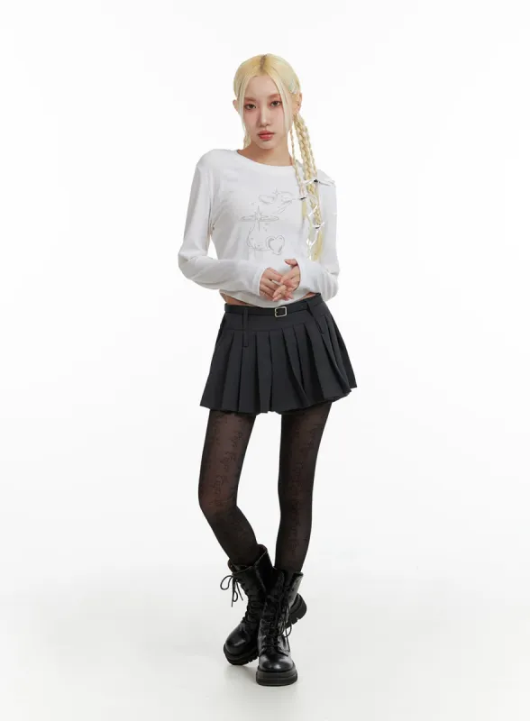 Pleated Mini Skirt with Belt IF408 sold by Lewkin