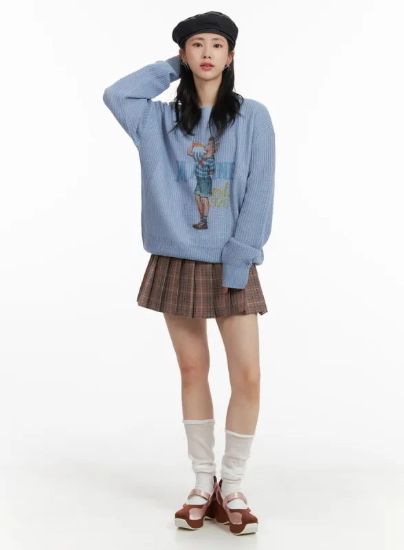 Check Pleated Mini Skirt OM408 sold by Lewkin