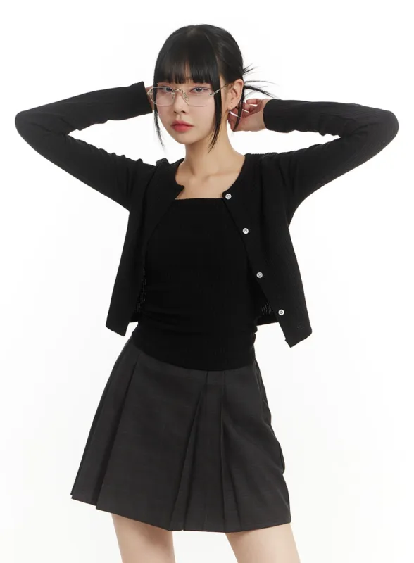 Round Neck Knit Cami Top & Cardigan IM406 sold by Lewkin