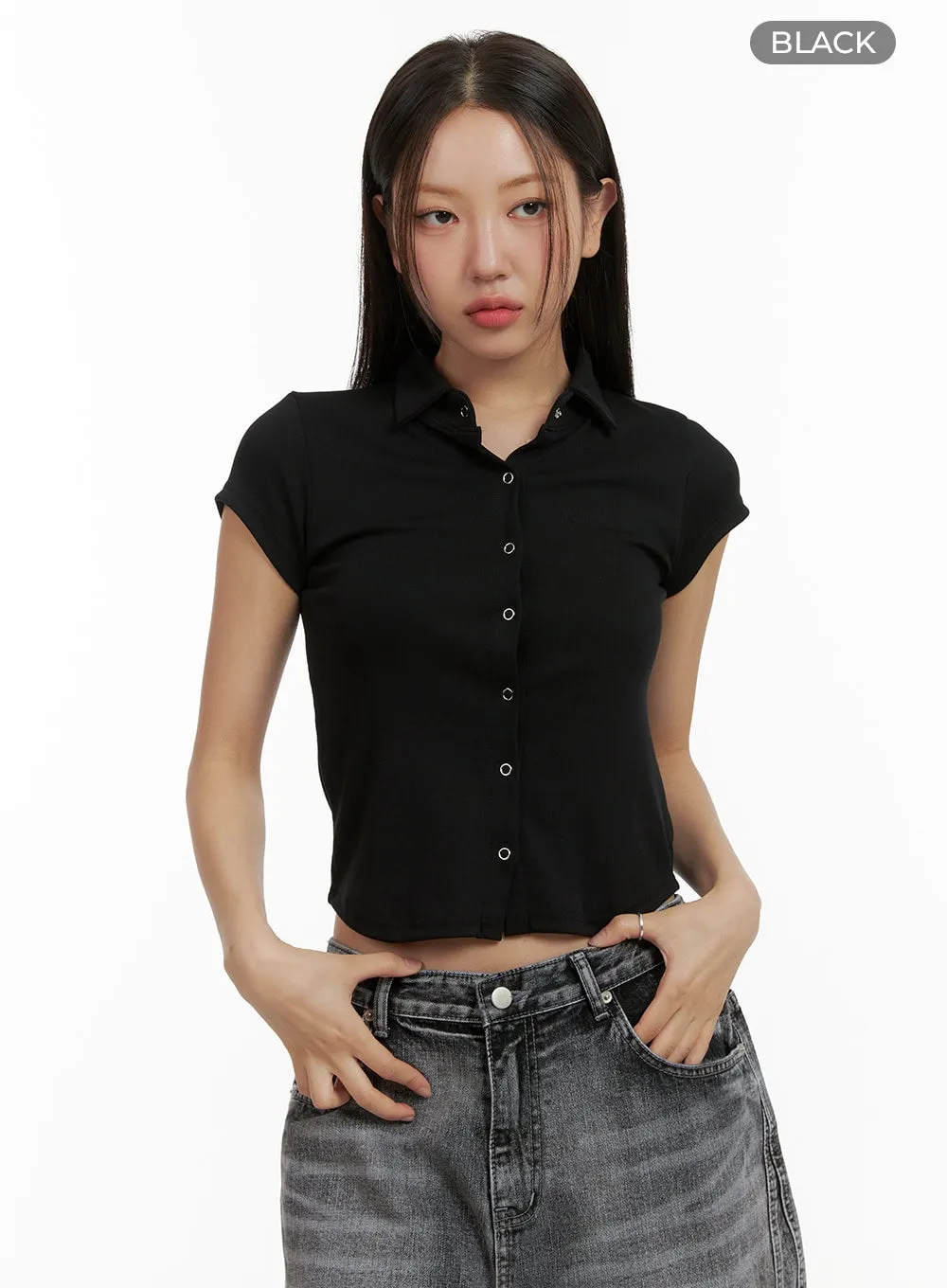 Buttoned Collar Crop Tee CU405 sold by Lewkin product image thumbnail 5