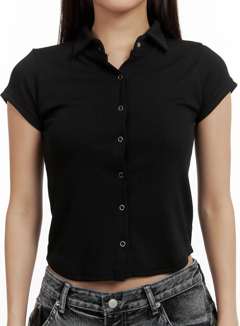 Buttoned Collar Crop Tee CU405 sold by Lewkin product image thumbnail 3