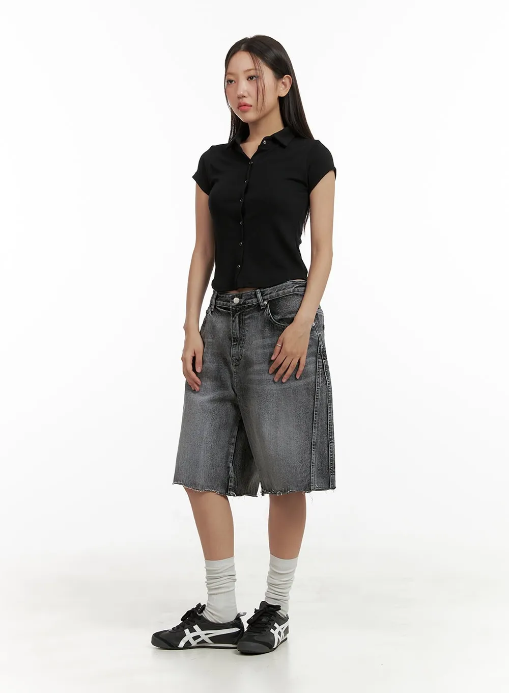 Buttoned Collar Crop Tee CU405 sold by Lewkin product image thumbnail 2