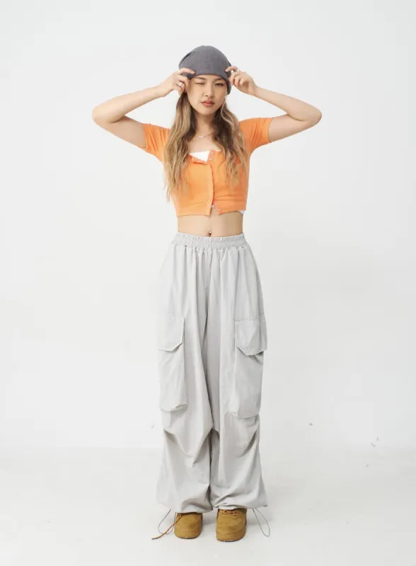 Drawstring Hem Long Wide Cargo Pants CJ21 sold by Lewkin