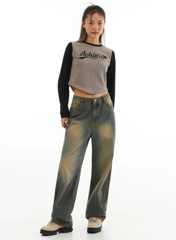 Vintage Wash Wide-Leg Jeans CO313 sold by Lewkin