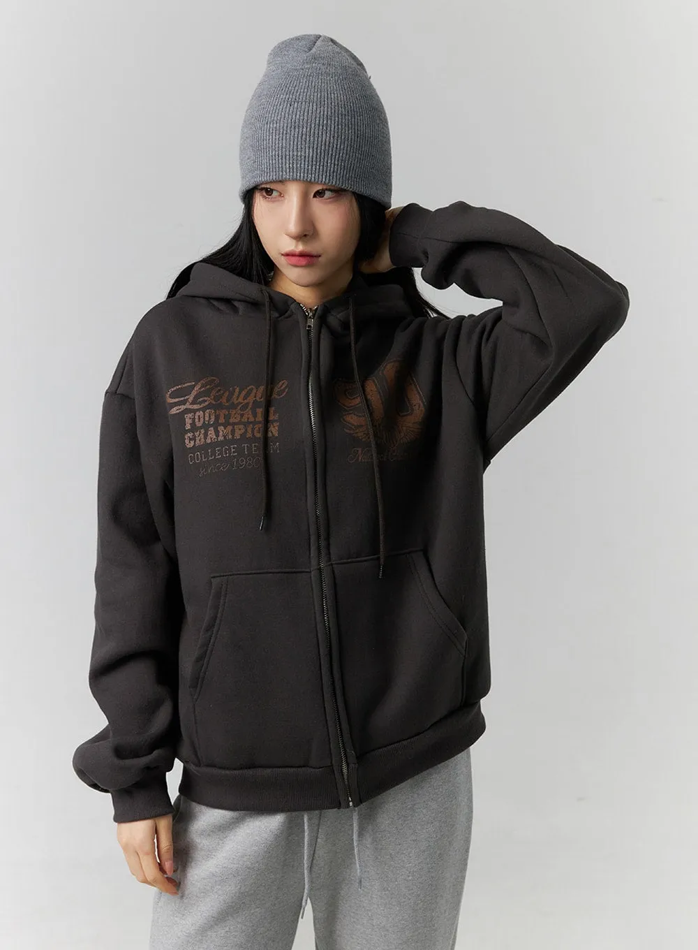 Lettering Graphic Zip-Up Hoodie ID305 sold by Lewkin
