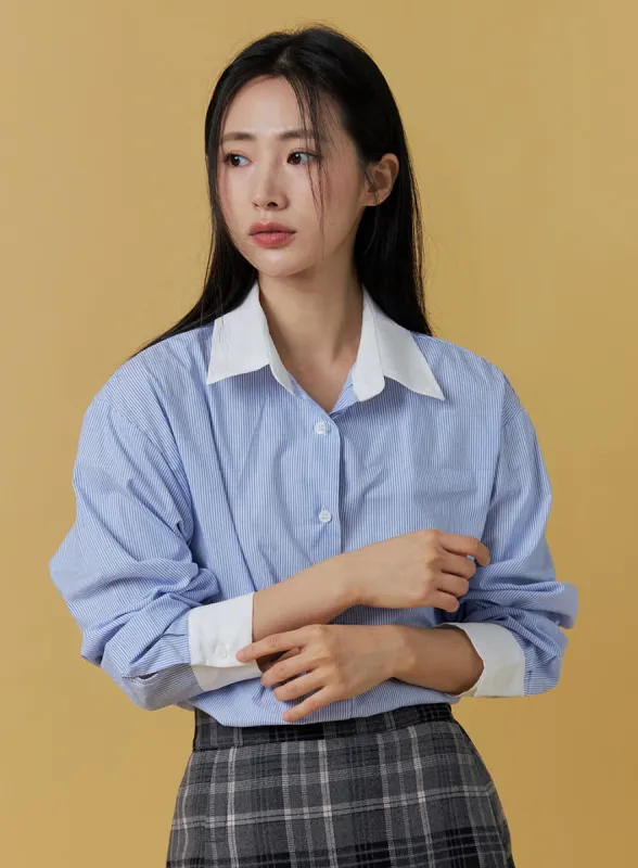 Stripe Buttoned Cotton Shirt OO331 sold by Lewkin