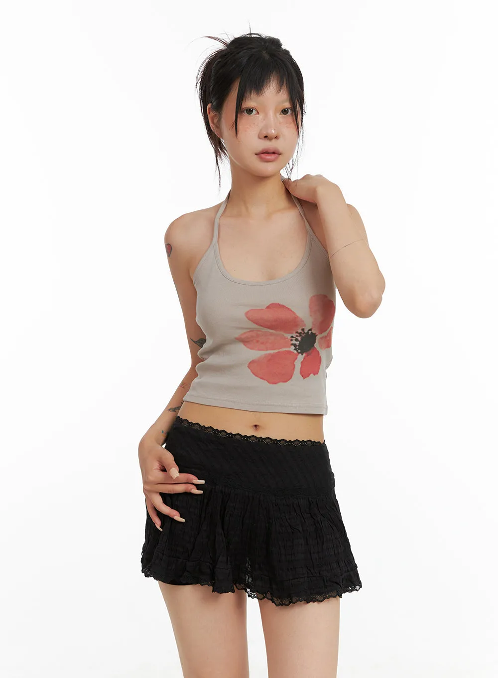 Flower Printed Halter Neck Tank Top CL415 sold by Lewkin