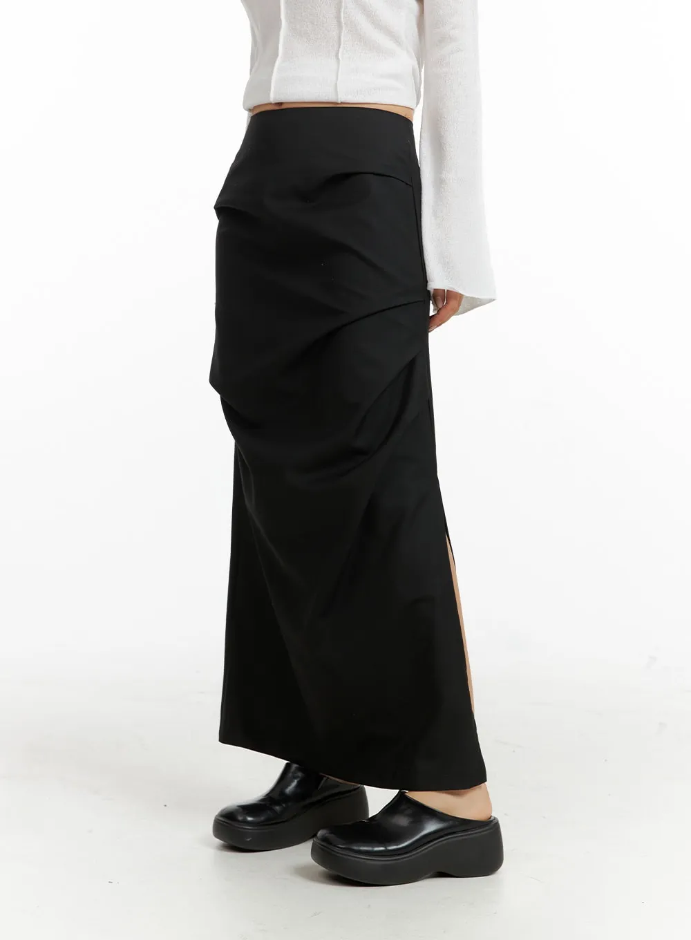 Semi-Ruched Split Maxi Skirt CF407 sold by Lewkin