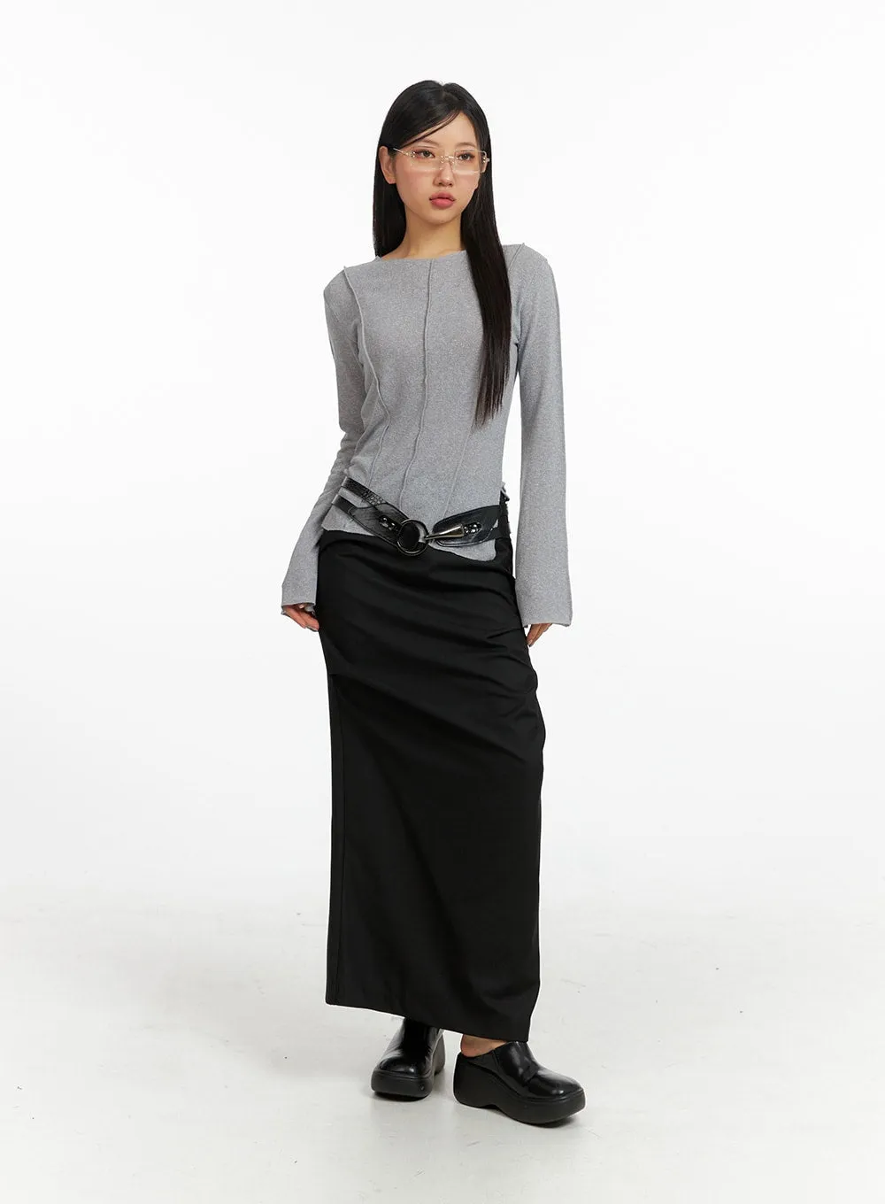 Semi-Ruched Split Maxi Skirt CF407 sold by Lewkin product image thumbnail 2
