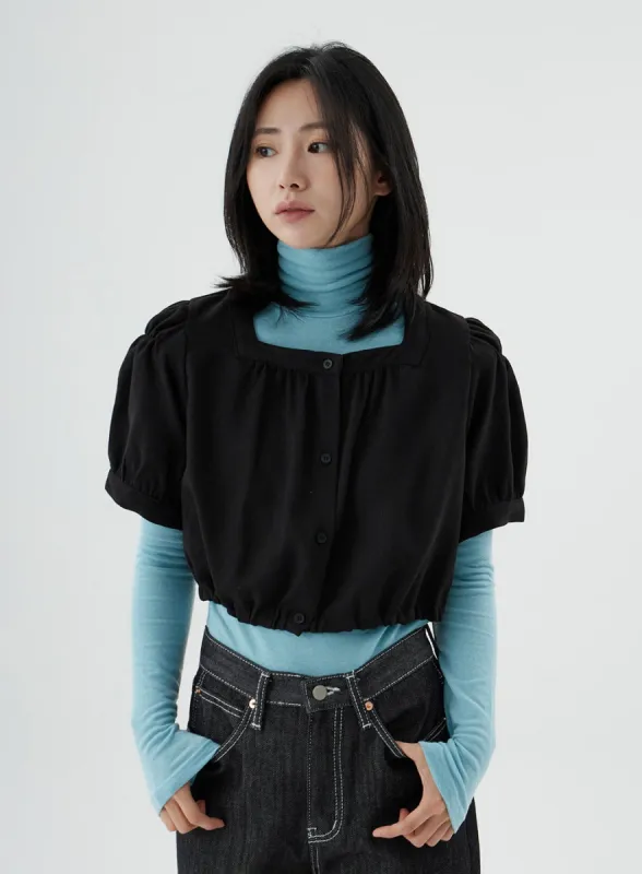 Square Neck Short Puffy Sleeve Crop Blouse ON01 sold by Lewkin
