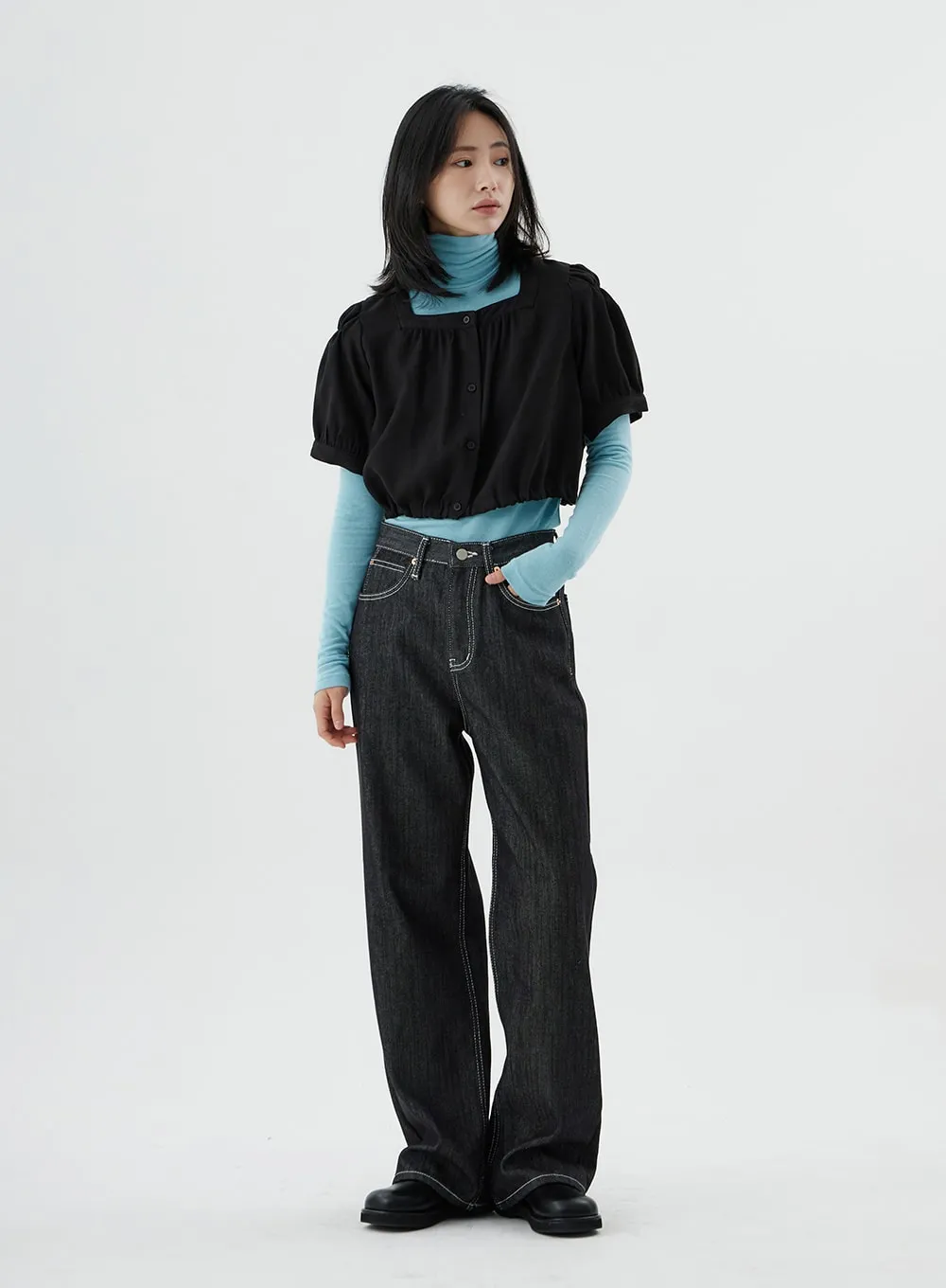 Square Neck Short Puffy Sleeve Crop Blouse ON01 sold by Lewkin product image thumbnail 2