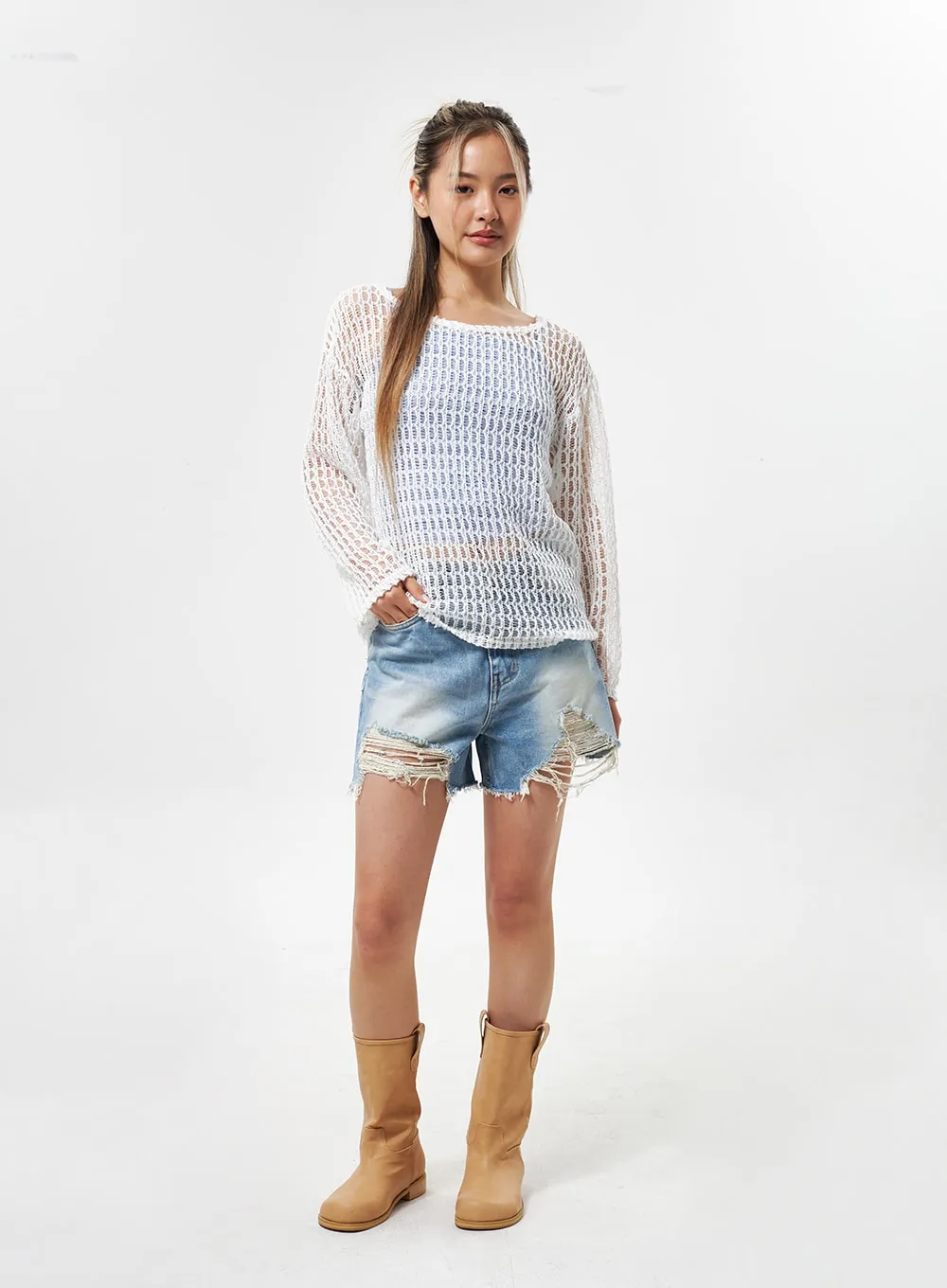 Ripped Hem Shorts CY331 sold by Lewkin product image thumbnail 3