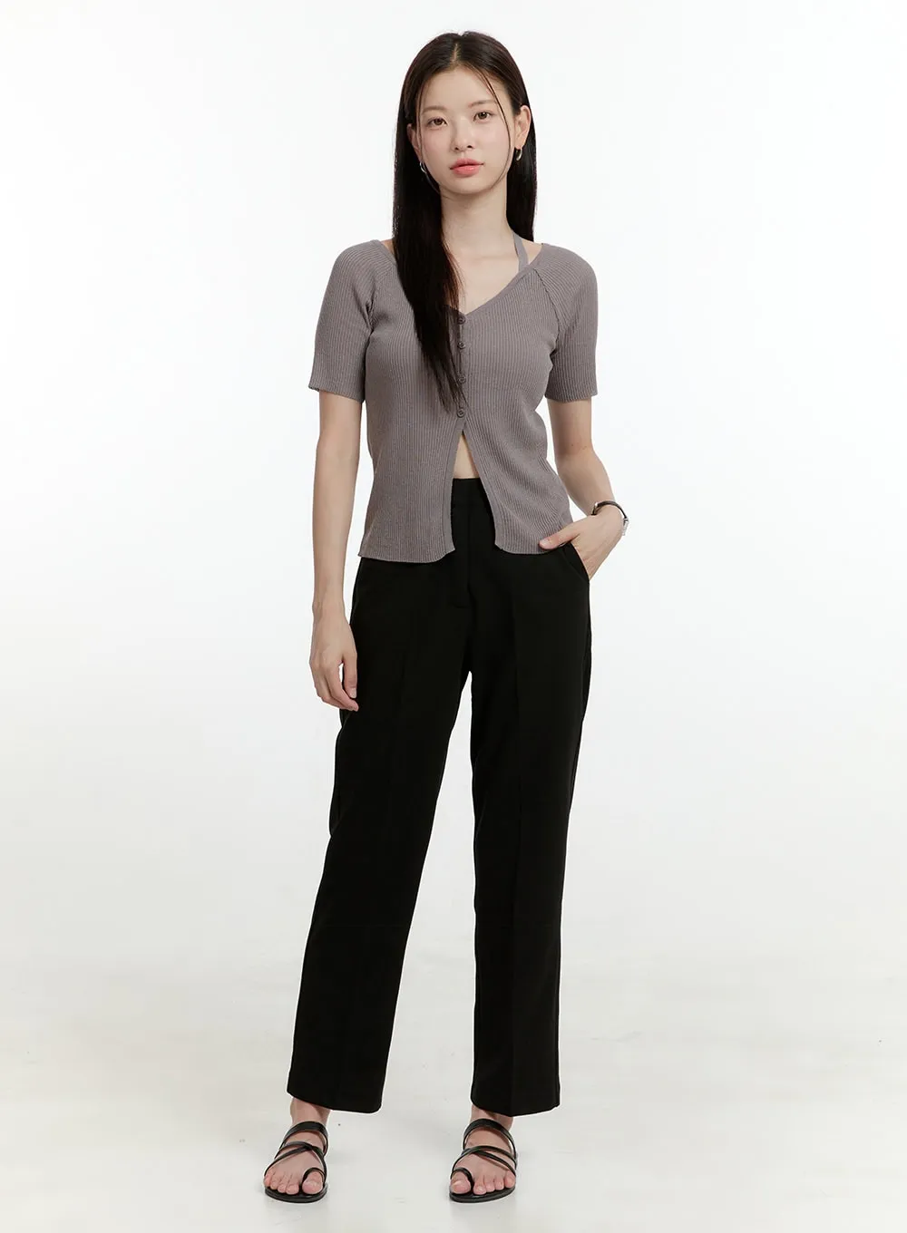 High Waist Cropped Straight Tailored Pants OL423 sold by Lewkin product image thumbnail 3